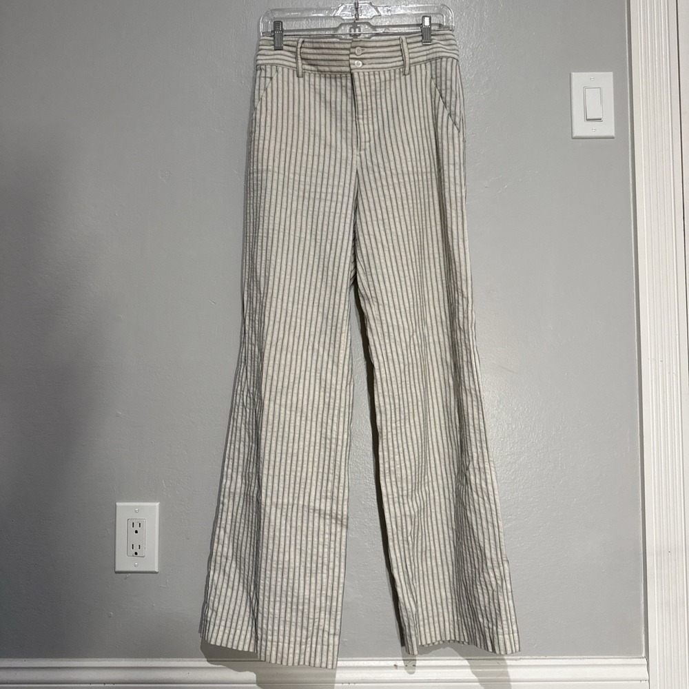 Agnes b Pants Womens 38 Beige Striped Straight Cotton Corduroy Made in France